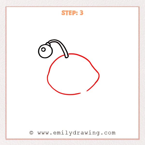 how to draw an angler fish - Step 3: A large rounded angler fish body outline is added beneath the lure.